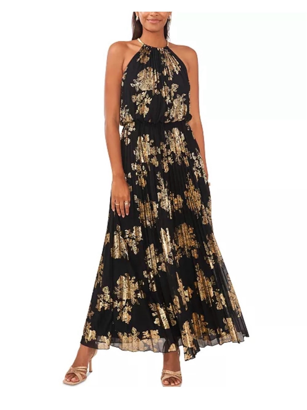 MSK Metallic Black Gold Dress 14 Halter